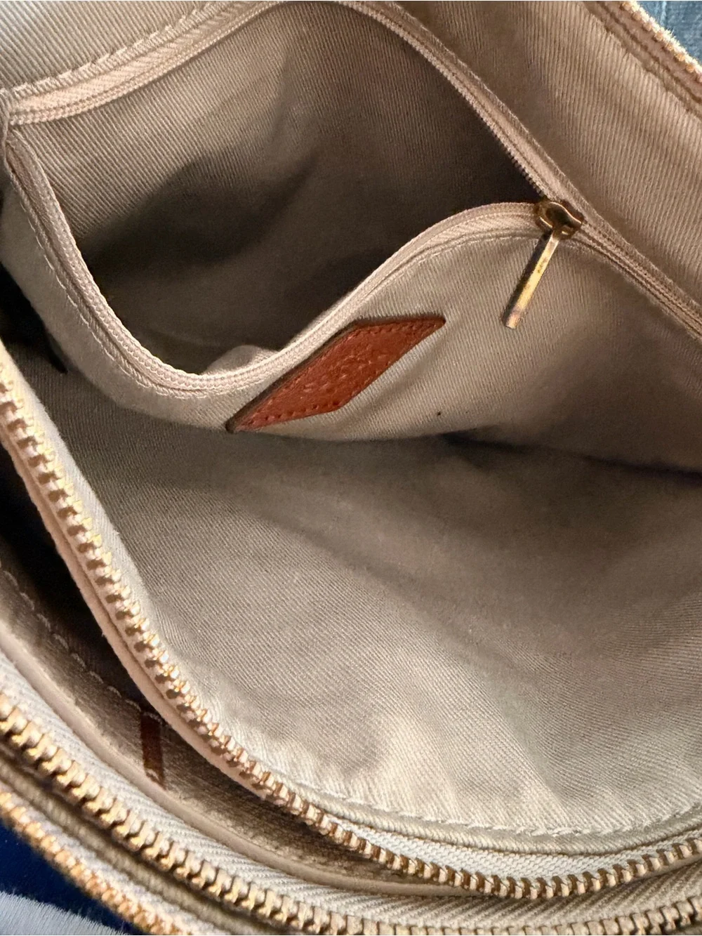 Fossil Devon Greige and Brown Plaid Crossbody Bag with Key Charm